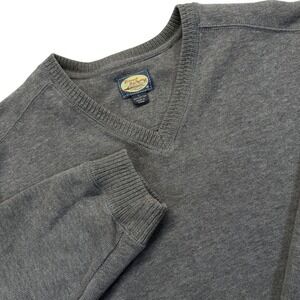 Tommy Bahama Mens L Cotton Sweater Gray V-Neck Pullover Ribbed Knit Long Sleeve